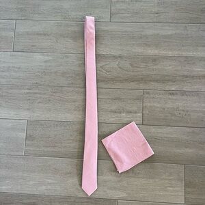 Pink suade tie and pocket square